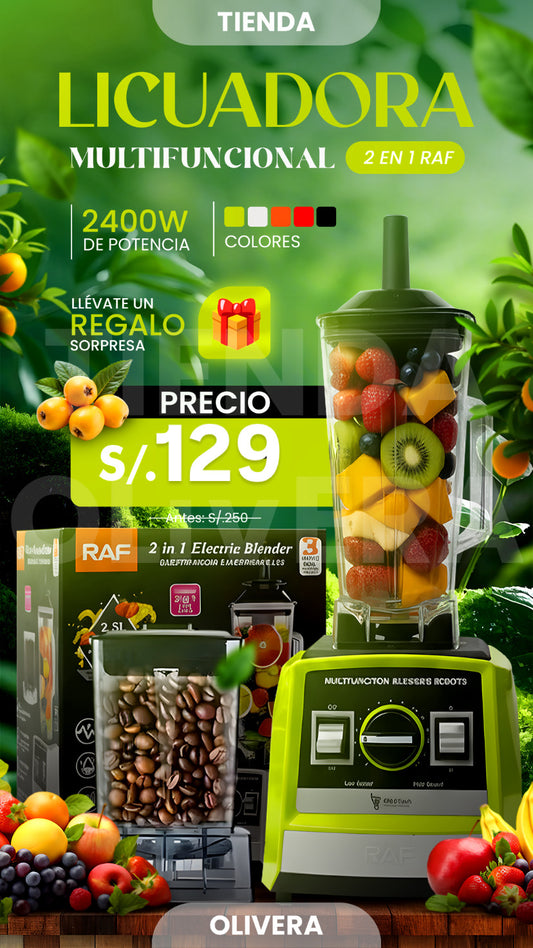 Licuadora Marca RAF 2 en 1 MULTICOLORES